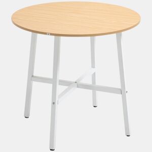 HOMCOM Mesa de Sala de Jantar Redonda para 4 Pessoas Mesa de Cozinha Moderna com Pés de Aço Ø80x76 cm Madeira e Branco