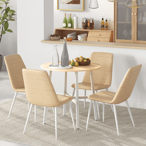 HOMCOM Mesa de Sala de Jantar Redonda para 4 Pessoas Mesa de Cozinha Moderna com Pés de Aço Ø80x76 cm Madeira e Branco