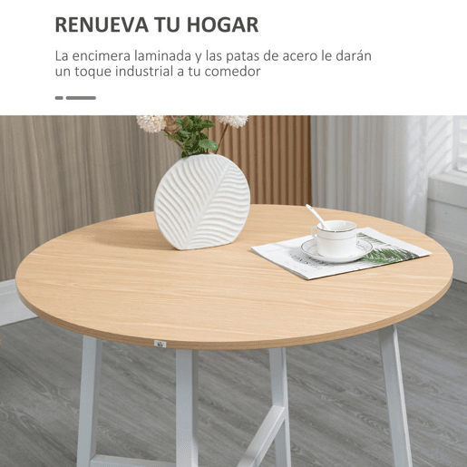 HOMCOM Mesa de Sala de Jantar Redonda para 4 Pessoas Mesa de Cozinha Moderna com Pés de Aço Ø80x76 cm Madeira e Branco