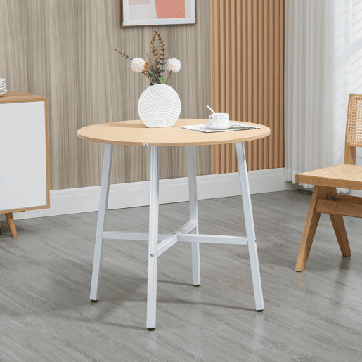 HOMCOM Mesa de Sala de Jantar Redonda para 4 Pessoas Mesa de Cozinha Moderna com Pés de Aço Ø80x76 cm Madeira e Branco