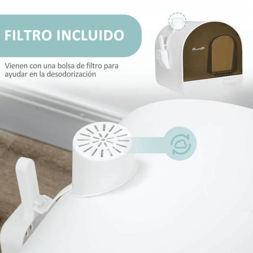 PawHut Caixa de Areia para Gatos Caixa de Areia Fechada para Gatos com Porta Dianteira Bandeja Removível Pá Tapete e Filtro 43x44x47cm Branco