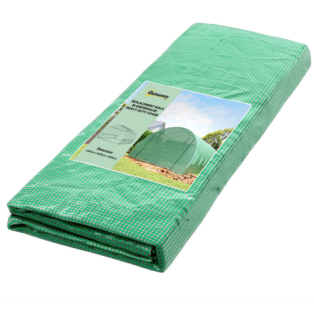 Outsunny plásticos para invernaderos 6x3x2 m cubierta de repuesto para invernadero de polietileno con 12 ventanas y puerta enrollable protección de plantas para jardín verde