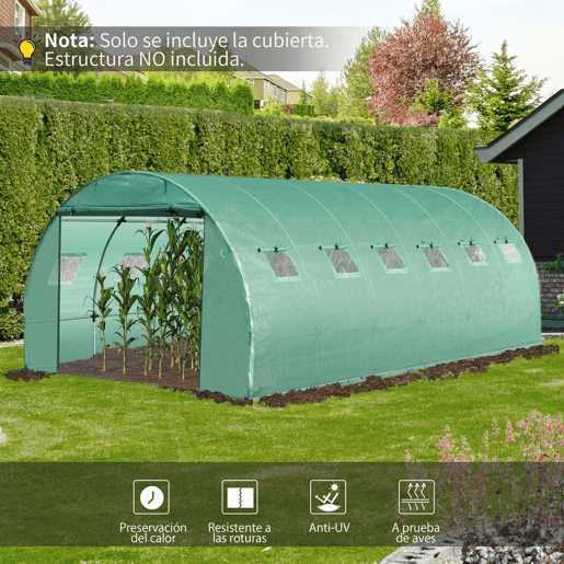 Outsunny Cobertura de Estufa de Túnel 6x3x2m Cobertura de Substituição de Estufa Polietileno com 12 Janelas e Portas Enroláveis Proteção de Plantas para Jardim Verde
