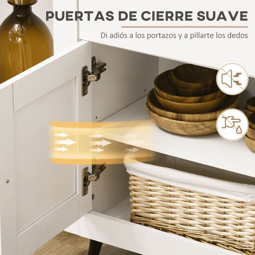 HOMCOM Aparador de Cozinha Móvel Auxiliar de Cozinha com 2 Gavetas 3 Portas e Prateleira Interior Ajustável Móvel de TV para Televisores de até 50 Polegadas 117x35x80 cm Branco e Madeira