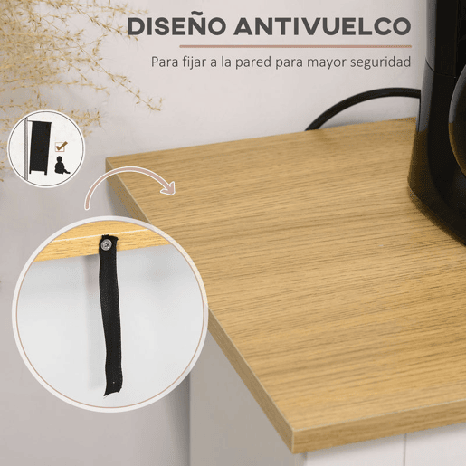 HOMCOM Aparador de Cozinha Móvel Auxiliar de Cozinha com 2 Gavetas 3 Portas e Prateleira Interior Ajustável Móvel de TV para Televisores de até 50 Polegadas 117x35x80 cm Branco e Madeira