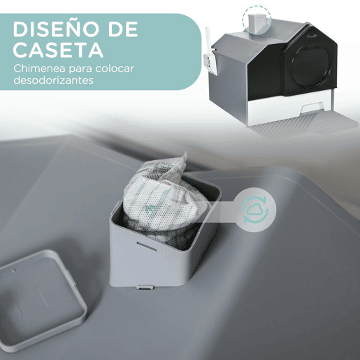 PawHut Caixa de Areia para Gatos Caixa de Areia Fechada para Gatos com Bandeja Amovível Pá e Filtro Desodorizante 47x45x42 cm Cinza
