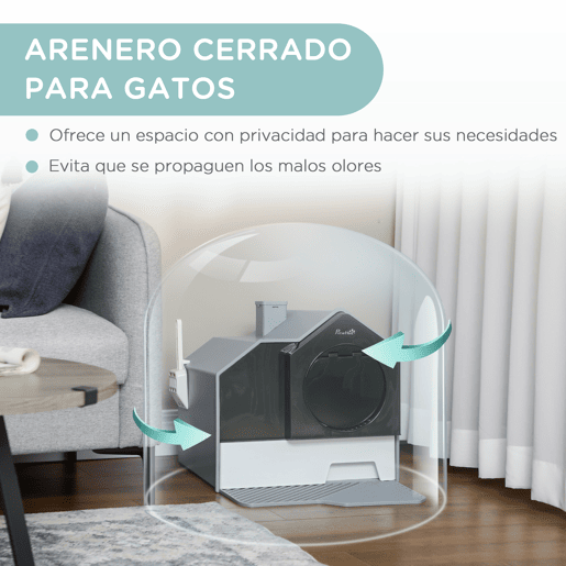 PawHut Caixa de Areia para Gatos Caixa de Areia Fechada para Gatos com Bandeja Amovível Pá e Filtro Desodorizante 47x45x42 cm Cinza