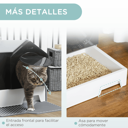 PawHut Caixa de Areia para Gatos Caixa de Areia Fechada para Gatos com Bandeja Amovível Pá e Filtro Desodorizante 47x45x42 cm Cinza