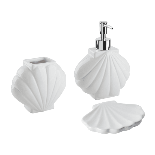 Conjunto de 3 acessórios para a casa de banho SHELL Cerâmica Branco