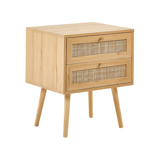 Mesa de cabeceira com 2 gavetas PEROTE Rattan Castanho claro