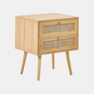 Mesa de cabeceira com 2 gavetas PEROTE Rattan Castanho claro