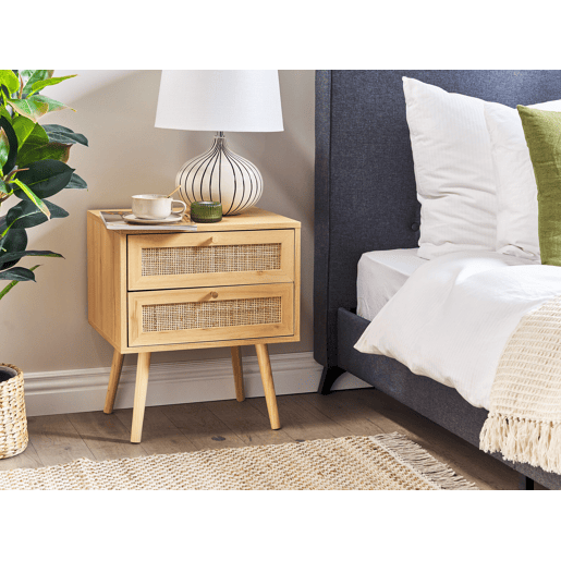 Mesa de cabeceira com 2 gavetas PEROTE Rattan Castanho claro