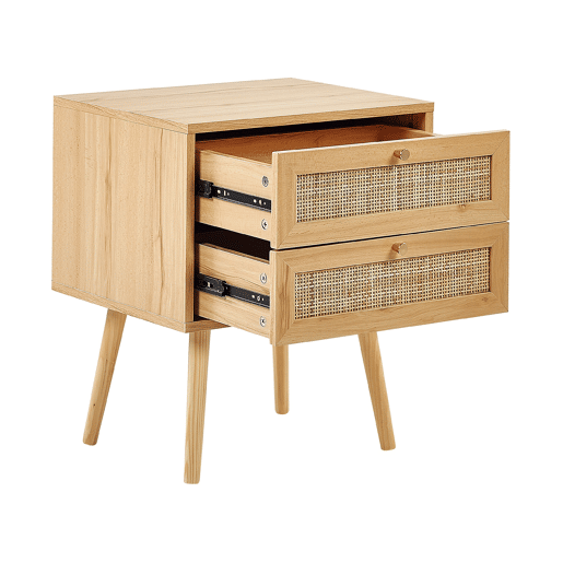 Mesa de cabeceira com 2 gavetas PEROTE Rattan Castanho claro