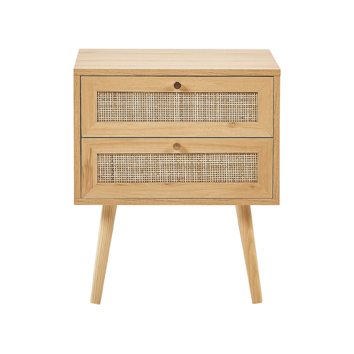 Mesa de cabeceira com 2 gavetas PEROTE Rattan Castanho claro