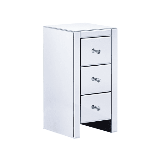 Mesa de cabeceira com 3 gavetas LORRIS Vidro Prateado Mesa de cabeceira com 3 gavetas LORRIS Vidro Prateado