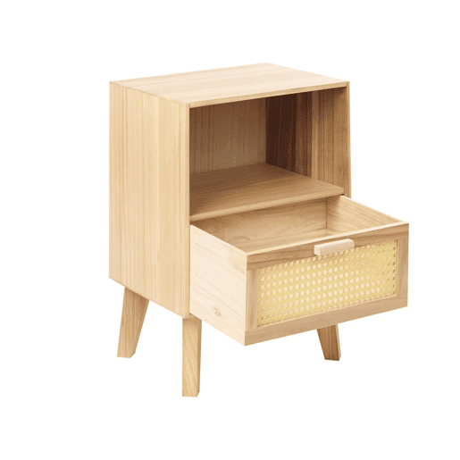 Mesa de cabeceira com gaveta SENEY Madeira de paulownia Castanho claro