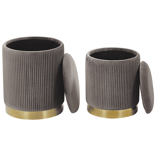 Conjunto de 2 tamboretes com arrumação MIRAMAR Veludo Cinzento 3531 cm 3531 cm 4439 cm