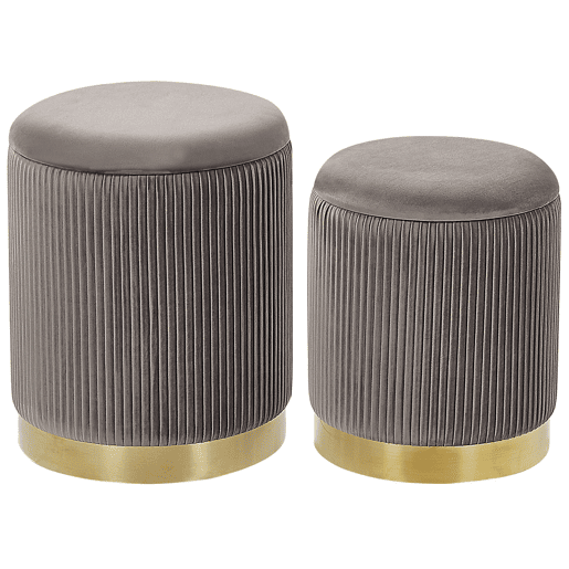 Conjunto de 2 tamboretes com arrumação MIRAMAR Veludo Cinzento 3531 cm 3531 cm 4439 cm