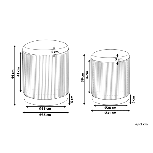Conjunto de 2 tamboretes com arrumação MIRAMAR Veludo Cinzento 3531 cm 3531 cm 4439 cm