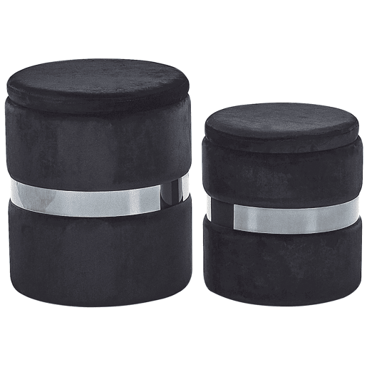 Conjunto de 2 tamboretes com arrumação DORIS Veludo Preto 3530 cm 3530 cm 4436 cm