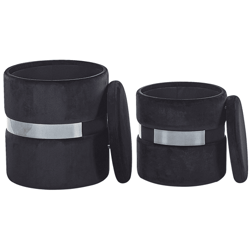 Conjunto de 2 tamboretes com arrumação DORIS Veludo Preto 3530 cm 3530 cm 4436 cm
