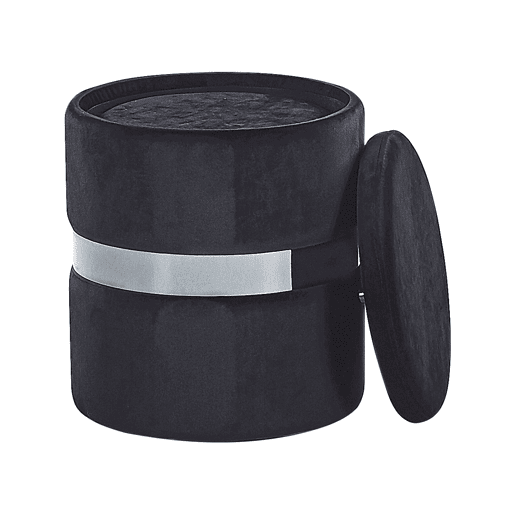 Conjunto de 2 tamboretes com arrumação DORIS Veludo Preto 3530 cm 3530 cm 4436 cm