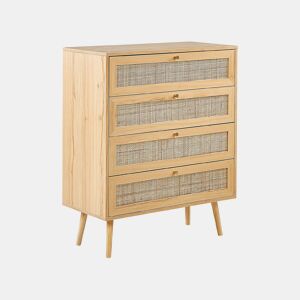 Cómoda 4 gavetas PEROTE Rattan Castanho claro