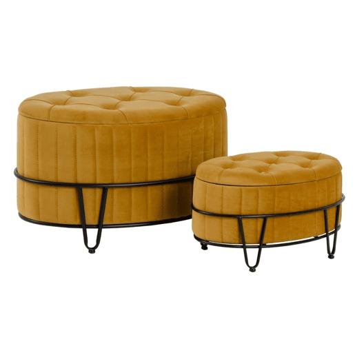 Puff 80 x 80 x 46 cm Tecido Sintético Metal Ocre