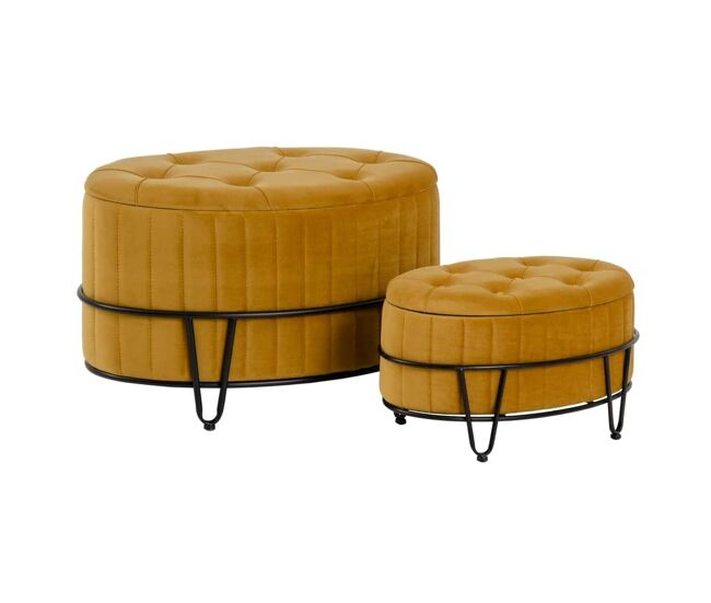 Puff 80 x 80 x 46 cm tejido sintético metal ocre