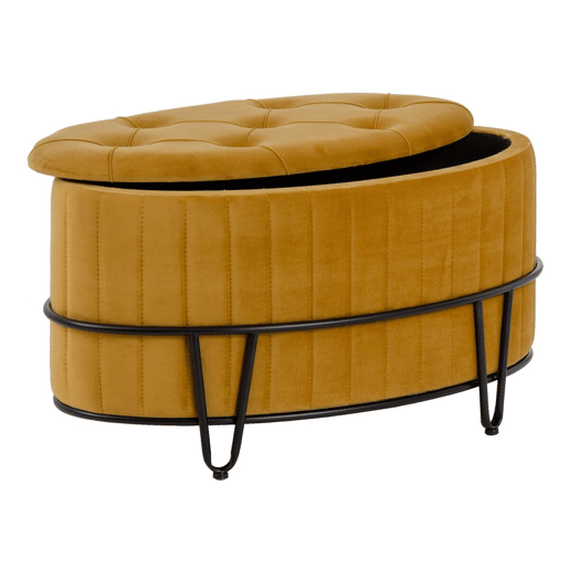 Puff 80 x 80 x 46 cm Tecido Sintético Metal Ocre