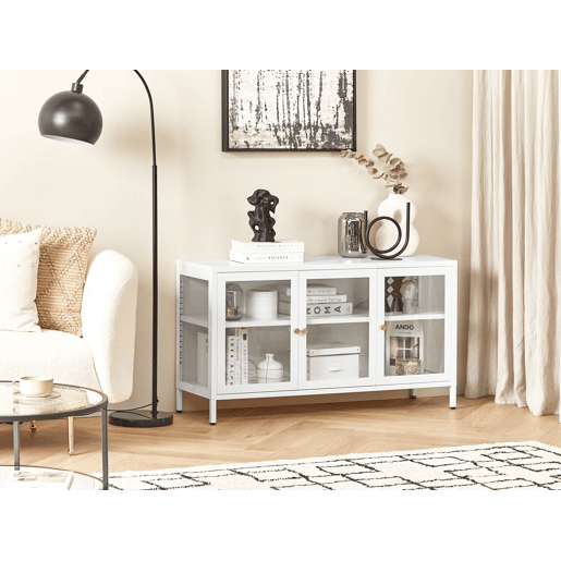 Armário com vitrine NEWPORT Metal 115 cm Branco