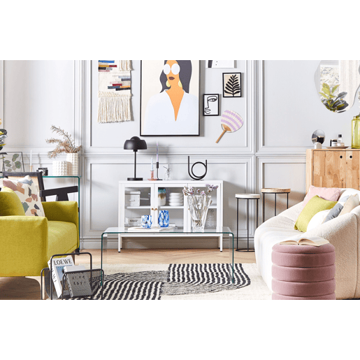 Armário com vitrine NEWPORT Metal 115 cm Branco