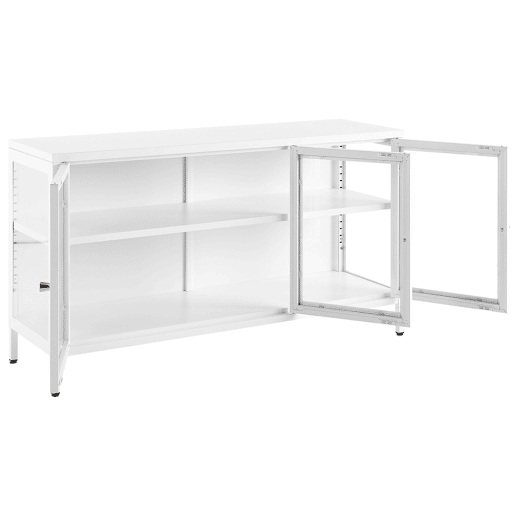 Armário com vitrine NEWPORT Metal 115 cm Branco