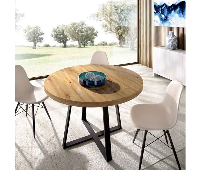 Mesa Comedor Extensible 110 Redonda Patas Métalicas