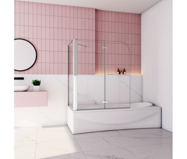 Mampara de bañera plegable,2 hojas+panel fijo,vidrio templado 6mm antical con un 30cm toallero,(89.3-91.3)x(67.8-69.8)x140cm