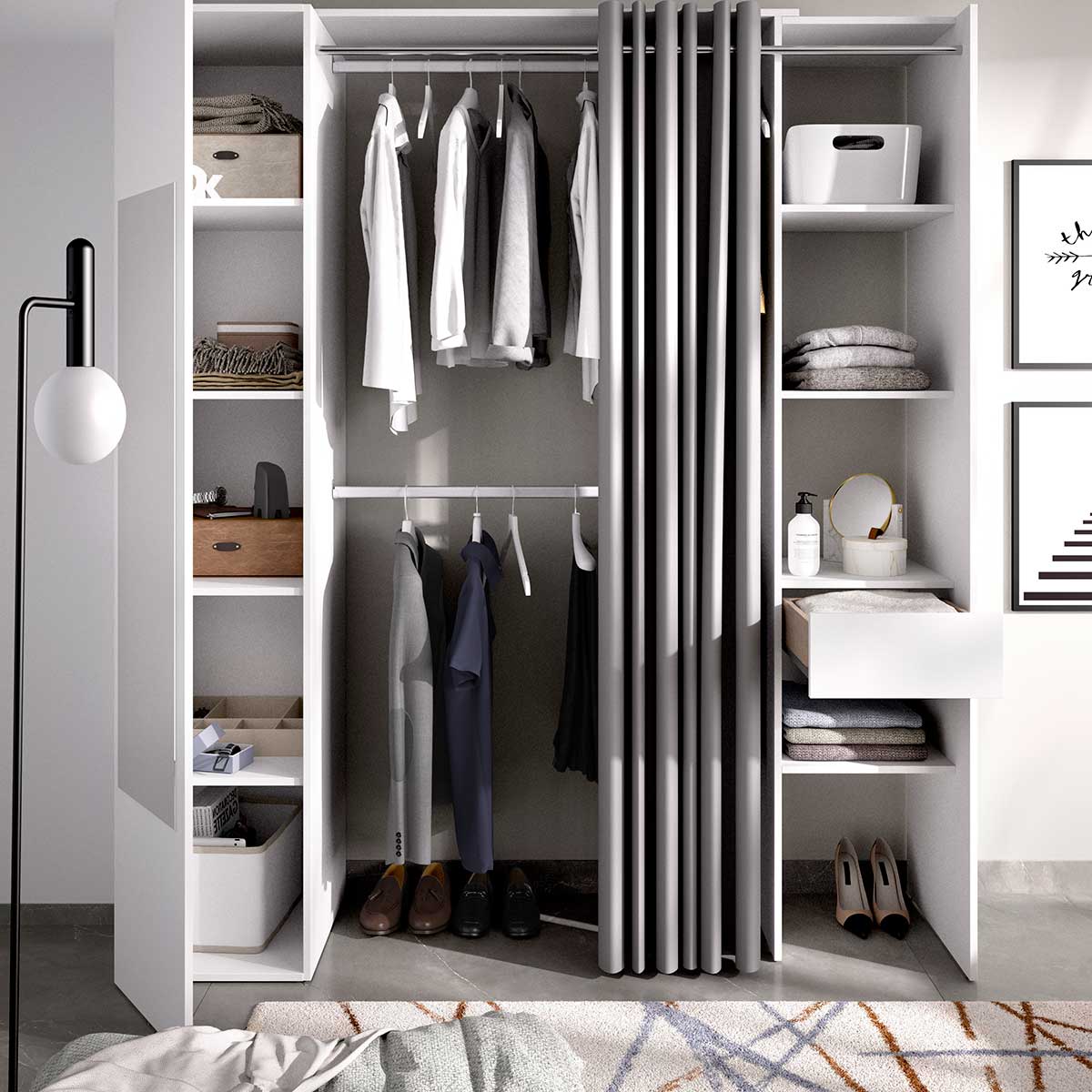 Kit Vestidor con Columna Cerrada con Espejo y Cortina Suit