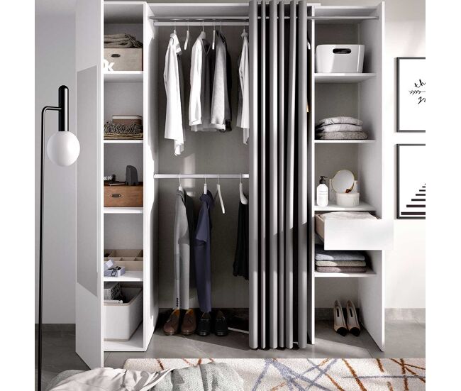 Kit vestidor con columna cerrada con espejo y cortina suit blanco