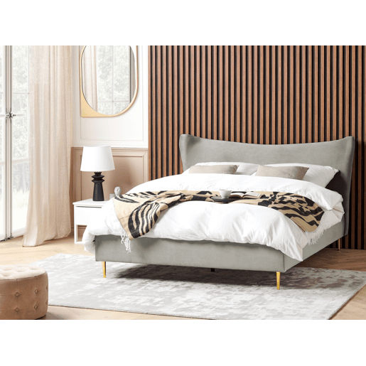 Cama Veludo CHALEIX 180 x 200 cm Cinzento claro