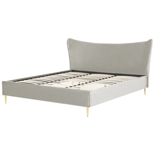 Cama Veludo CHALEIX 180 x 200 cm Cinzento claro