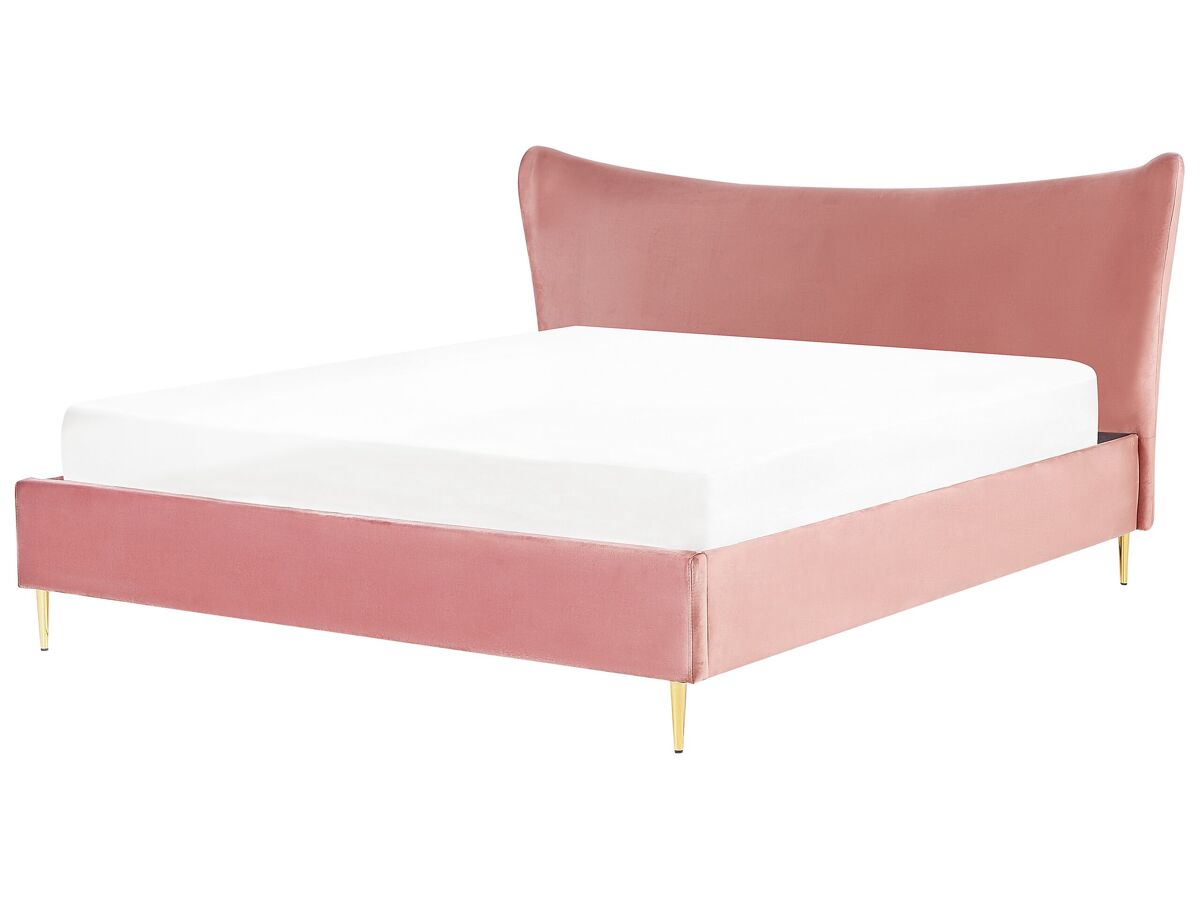 Beliani Cama Terciopelo CHALEIX 188x212 Rosa Talco