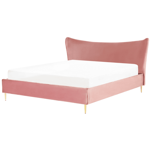 Cama Veludo CHALEIX 180 x 200 cm Rosa pêssego