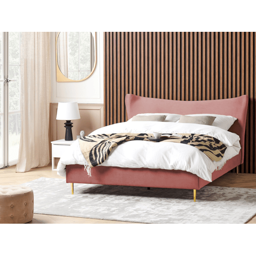 Cama Veludo CHALEIX 180 x 200 cm Rosa pêssego