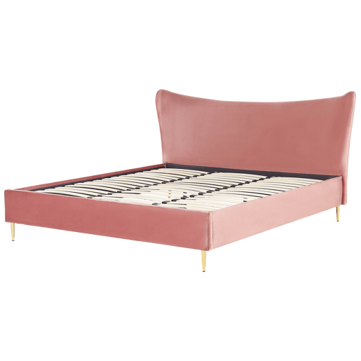 Cama Veludo CHALEIX 180 x 200 cm Rosa pêssego
