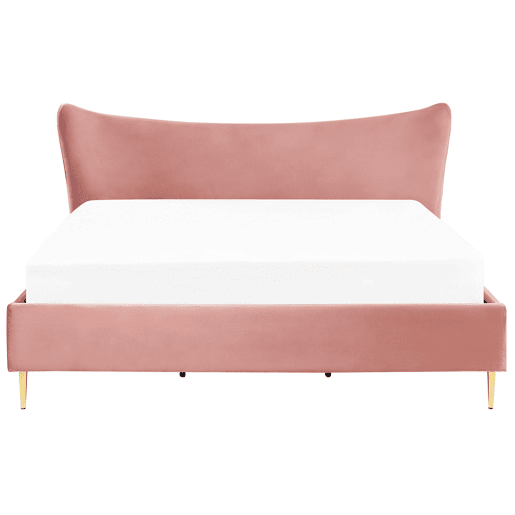 Cama Veludo CHALEIX 180 x 200 cm Rosa pêssego