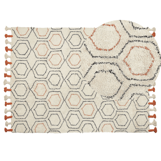 Tapete HAJIPUR Creme 140 x 200 cm Algodão Tapete HAJIPUR Creme 140 x 200 cm Algodão
