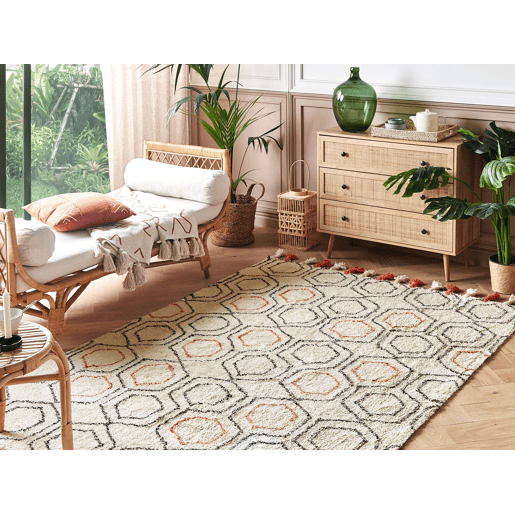 Tapete HAJIPUR Creme 140 x 200 cm Algodão Tapete HAJIPUR Creme 140 x 200 cm Algodão