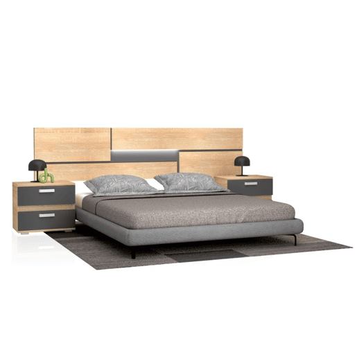 Cabeceira da cama com mesas de cabeceira Ataneq Pure Cambria - Grafite 260 x 60 x 40 cm
