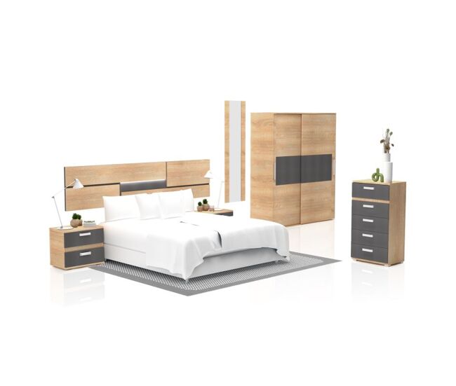 Dormitorio compuesto por 6 piezas en cambria y grafito ataneq pure 5c plus cambria - grafito x x cm