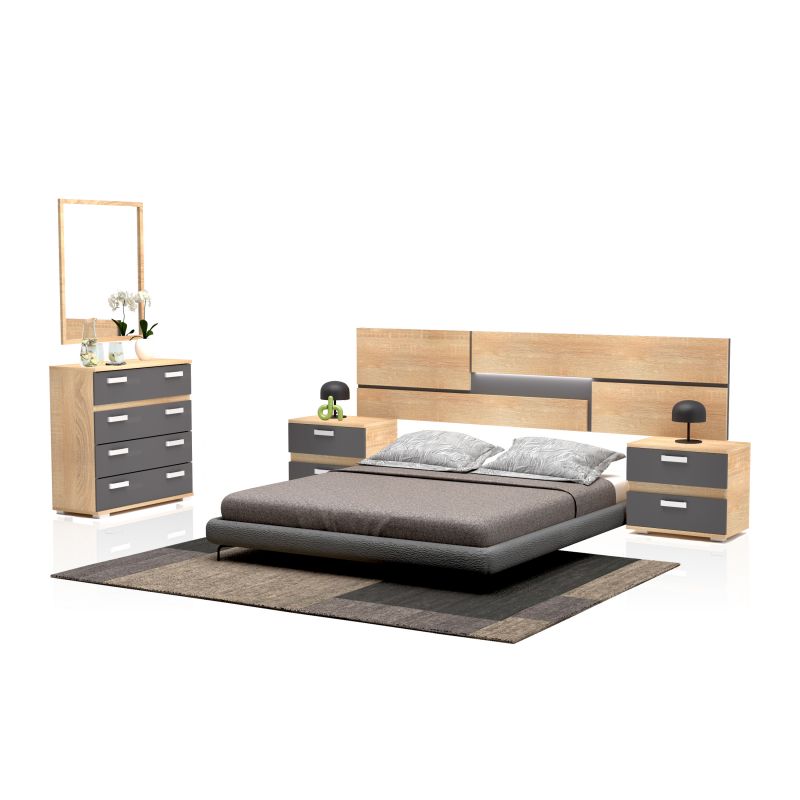 Dormitorio compuesto por 5 piezas en cambria y grafito ataneq pure 4c cambria - grafito x x cm