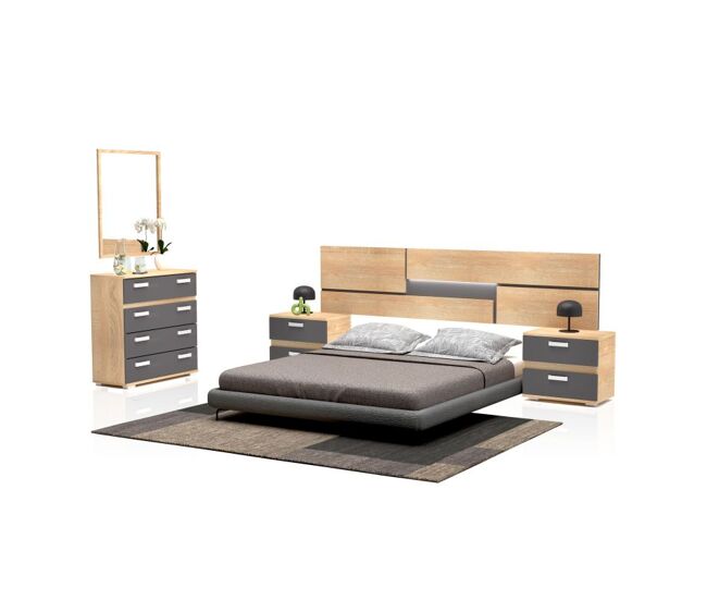 Dormitorio compuesto por 5 piezas en cambria y grafito ataneq pure 4c cambria - grafito x x cm